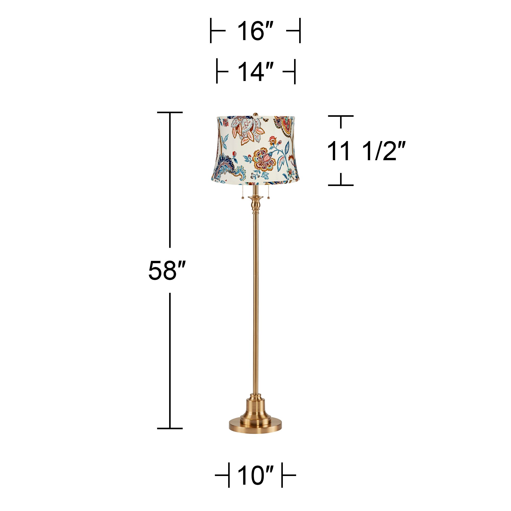 Image 5 Dyna 58"H Antique Brass and Paisley Floral Shade 2-Light Floor Lamp more views