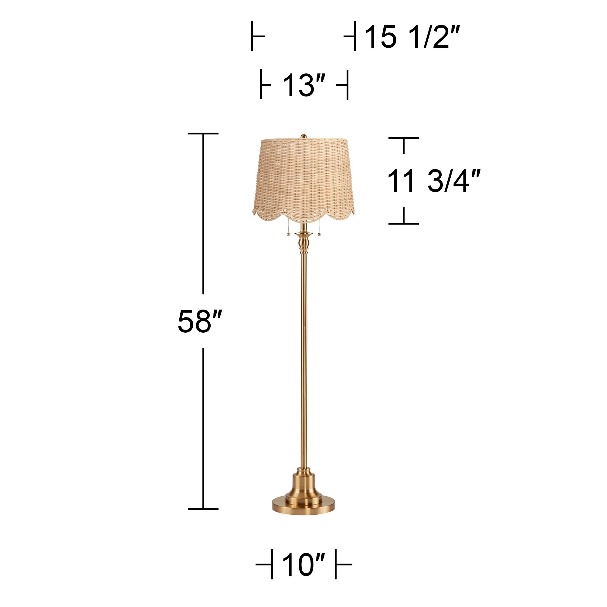 Image 5 Dyna 58"H Antique Brass and Rattan Drum Shade 2-Light Floor Lamp more views