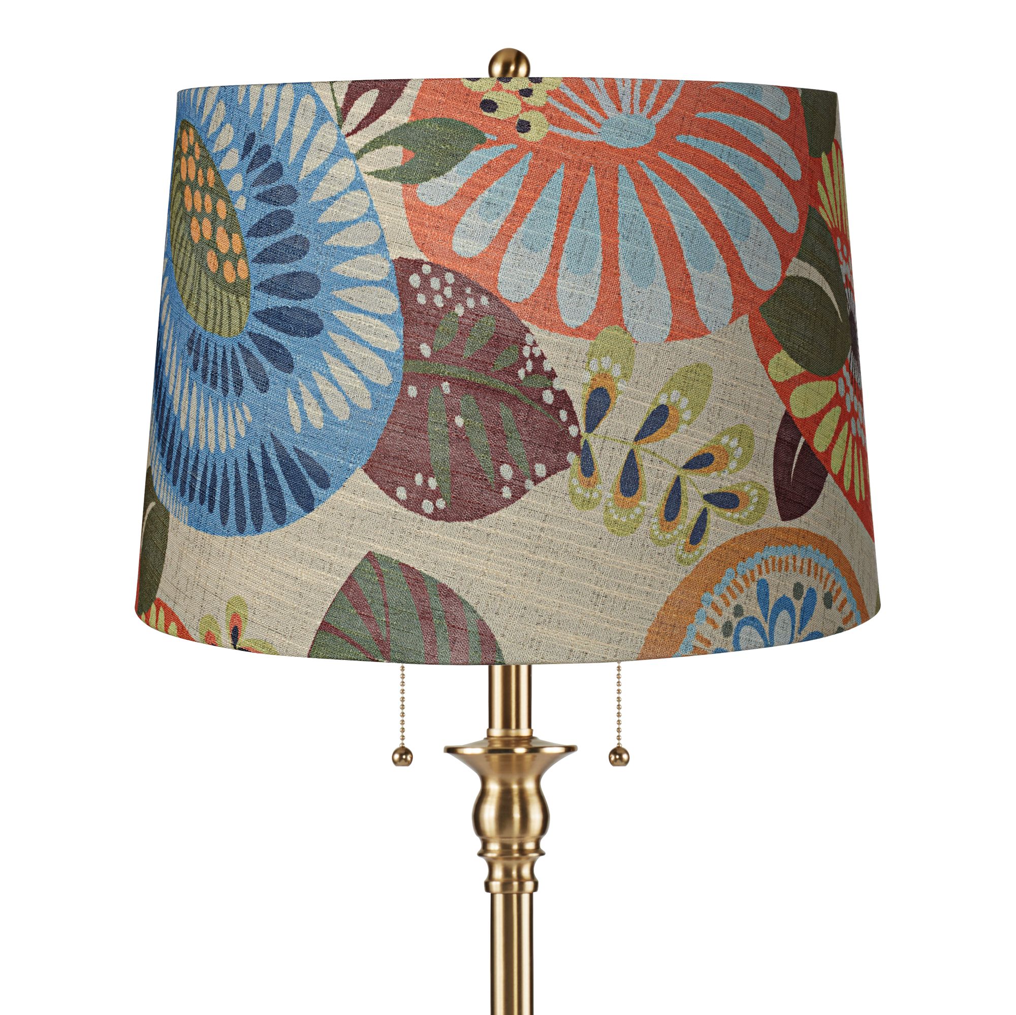 Image 2 Dyna 58"H Antique Brass and Tropical Flower Shade 2-Light Floor Lamp more views