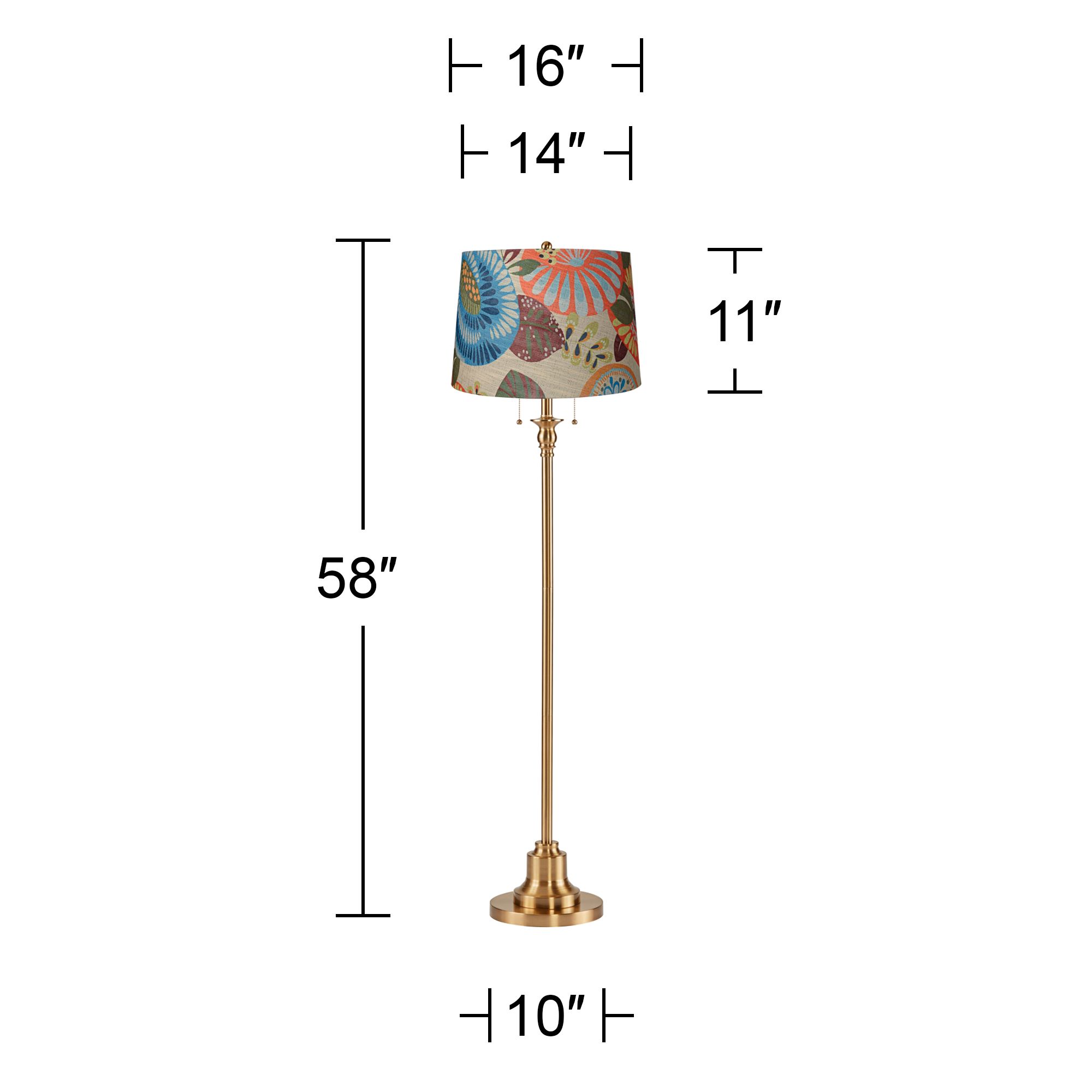Image 5 Dyna 58"H Antique Brass and Tropical Flower Shade 2-Light Floor Lamp more views