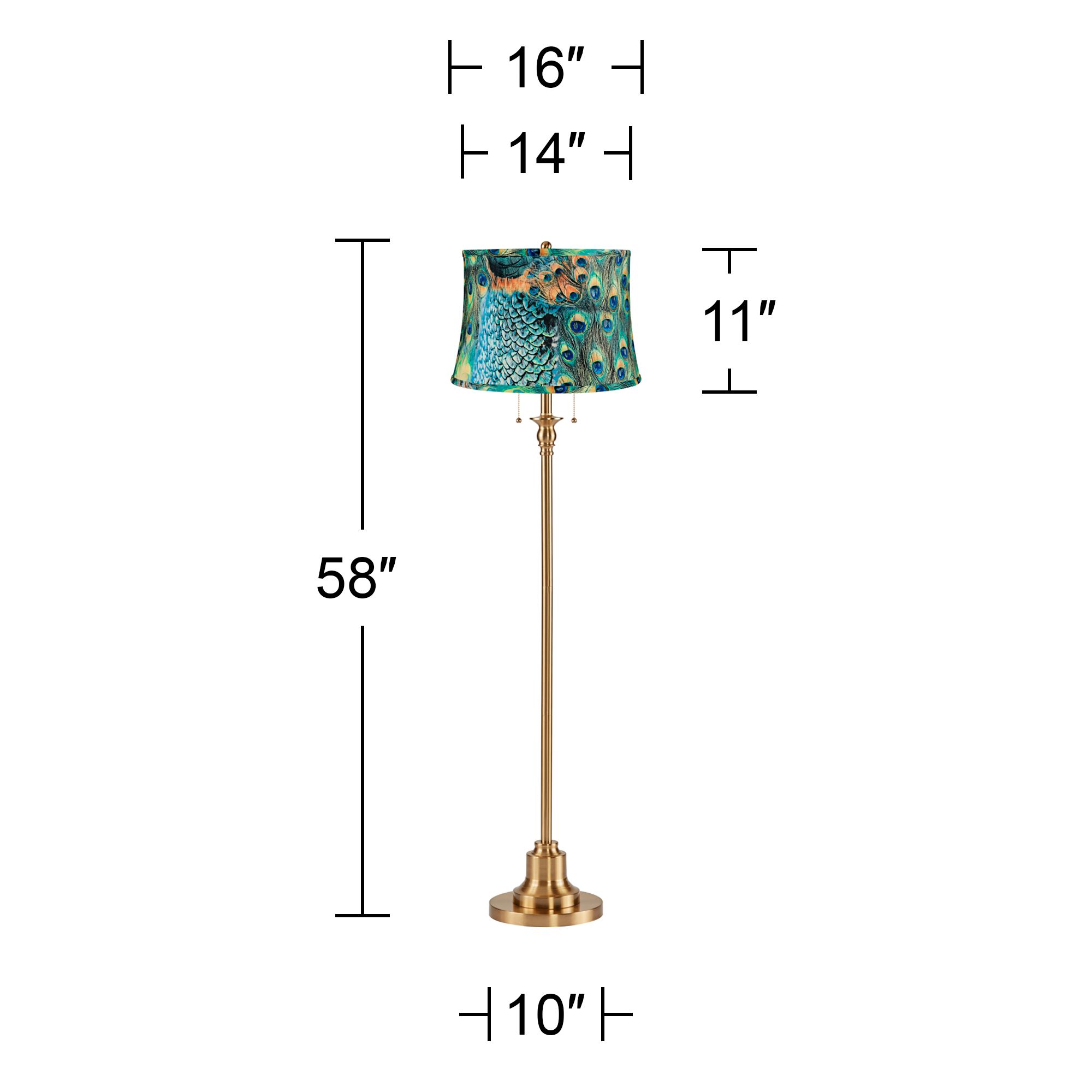 Image 5 Dyna 58" High Antique Brass and Peacock Drum Shade 2-Light Floor Lamp more views