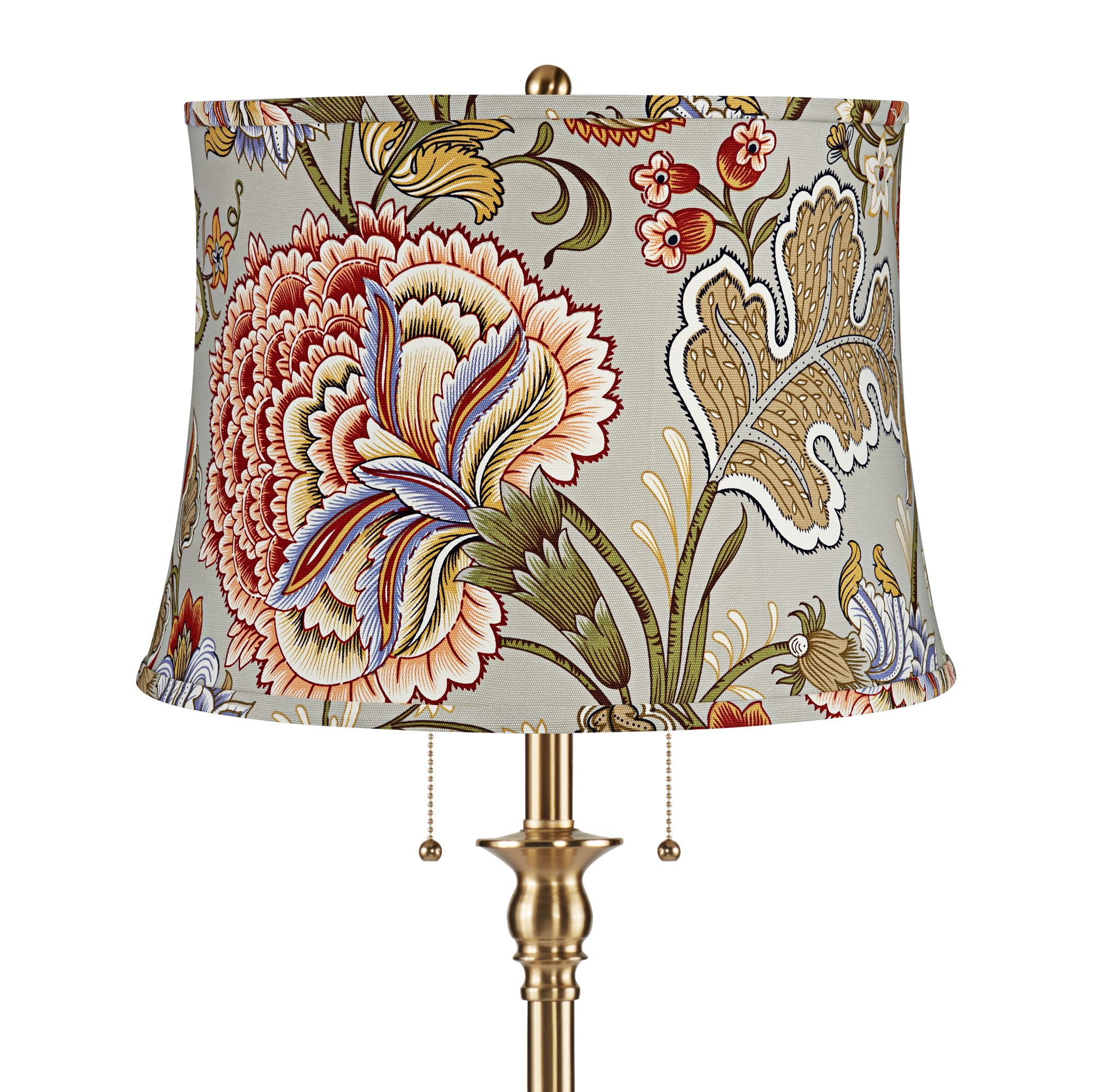 Image 2 Dyna 58" High Antique Brass and Sage Floral Shade 2-Light Floor Lamp more views