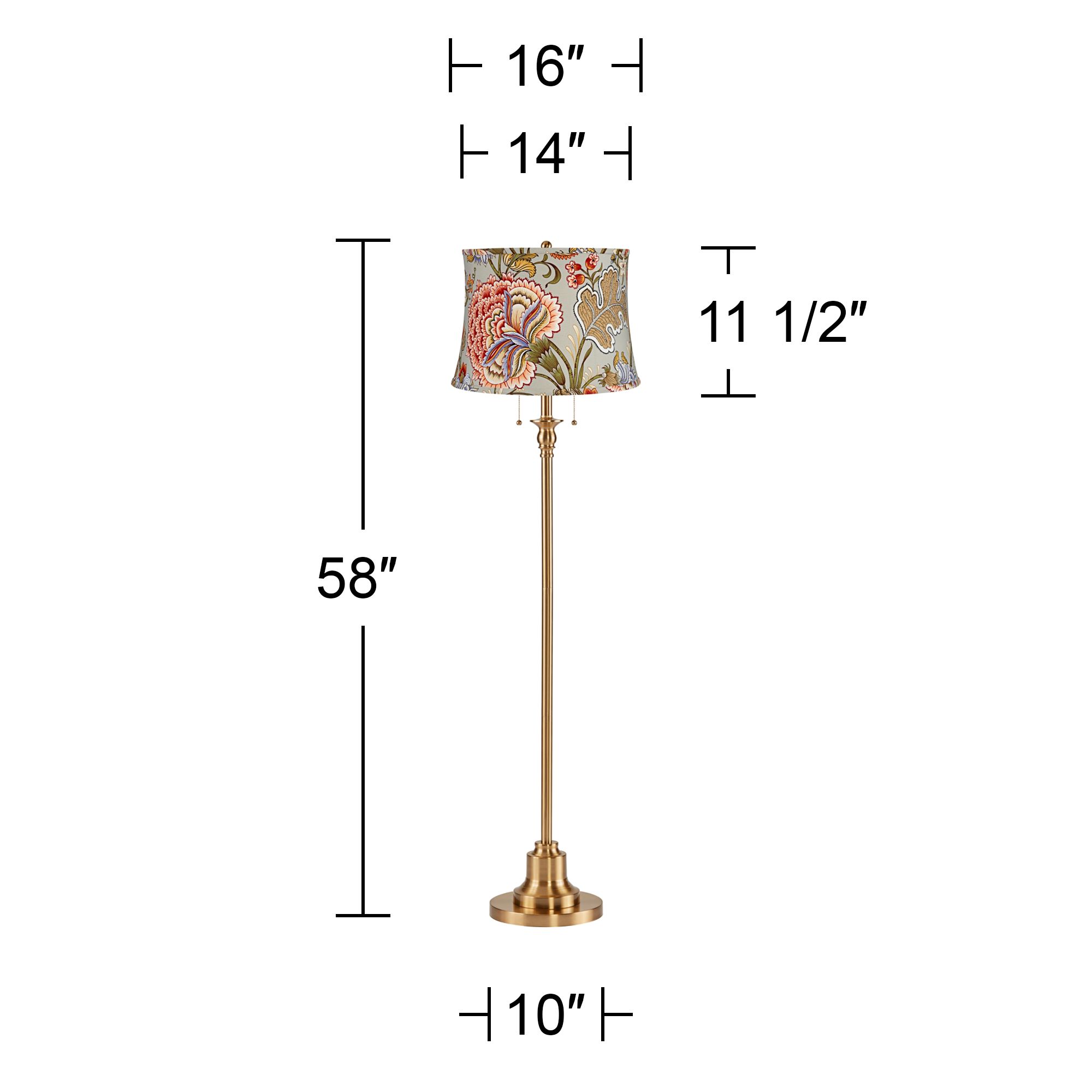Image 5 Dyna 58" High Antique Brass and Sage Floral Shade 2-Light Floor Lamp more views