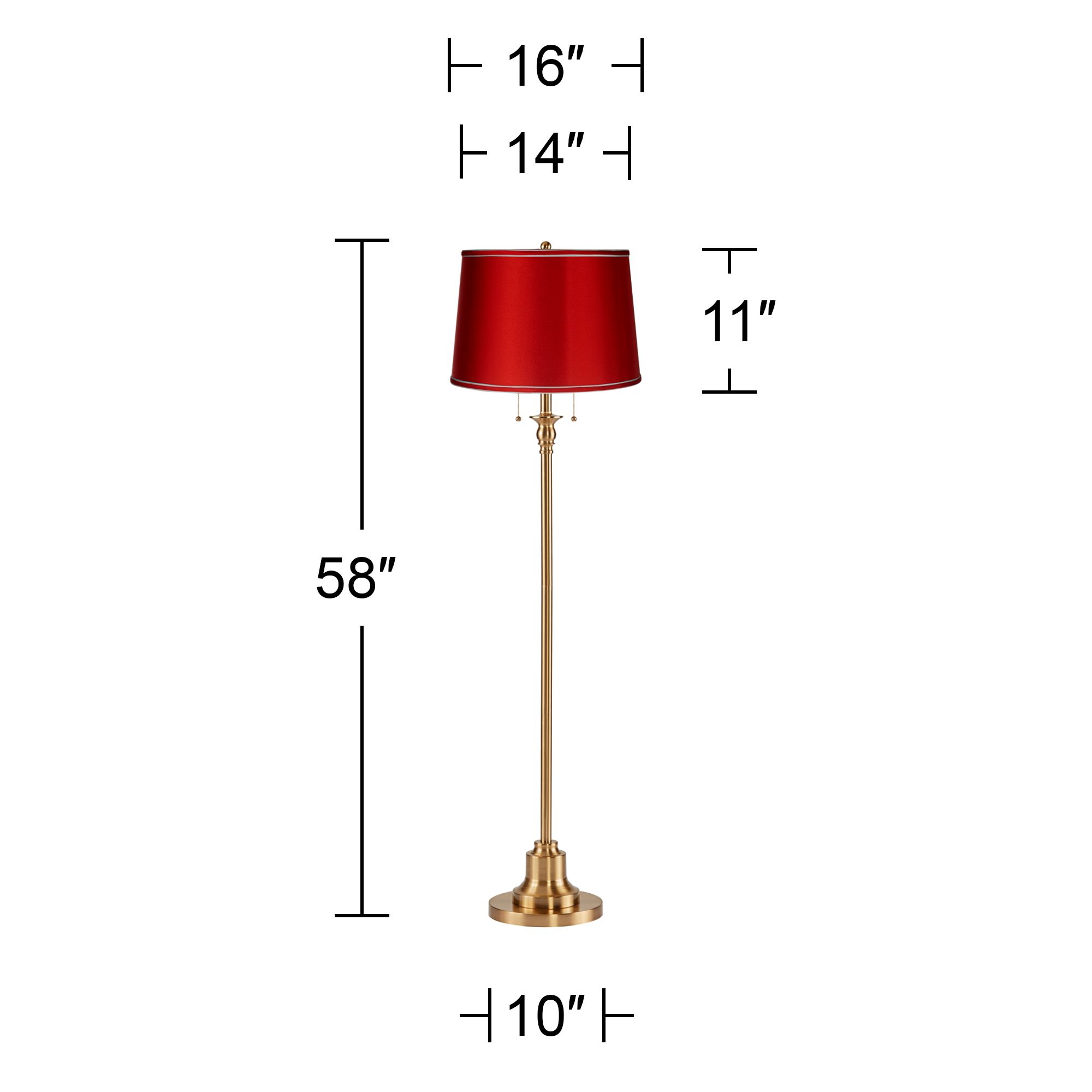 Image 5 Dyna 58" High Antique Brass and Satin Red Shade 2-Light Floor Lamp more views