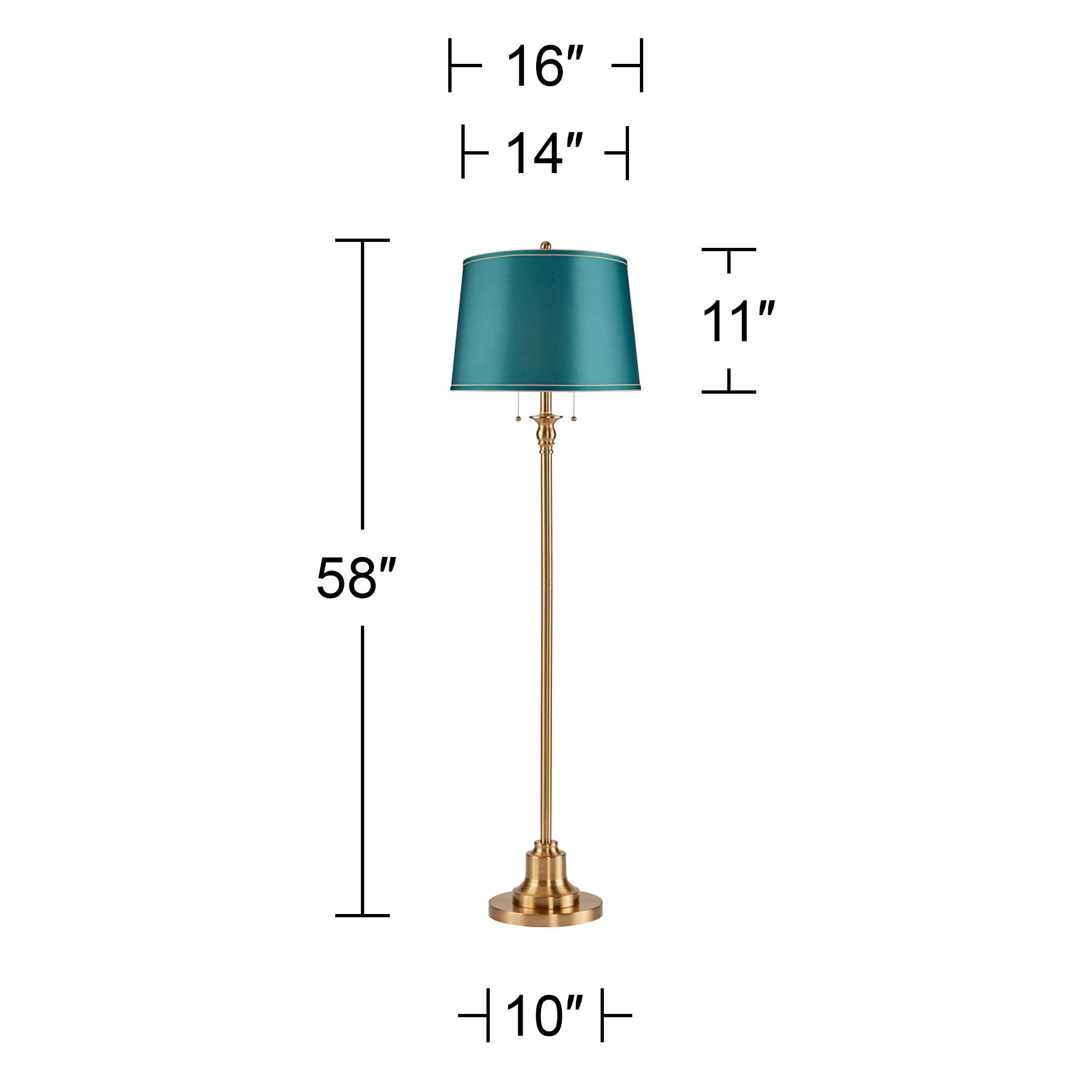 Image 5 Dyna 58" High Antique Brass and Soft Teal Shade 2-Light Floor Lamp more views