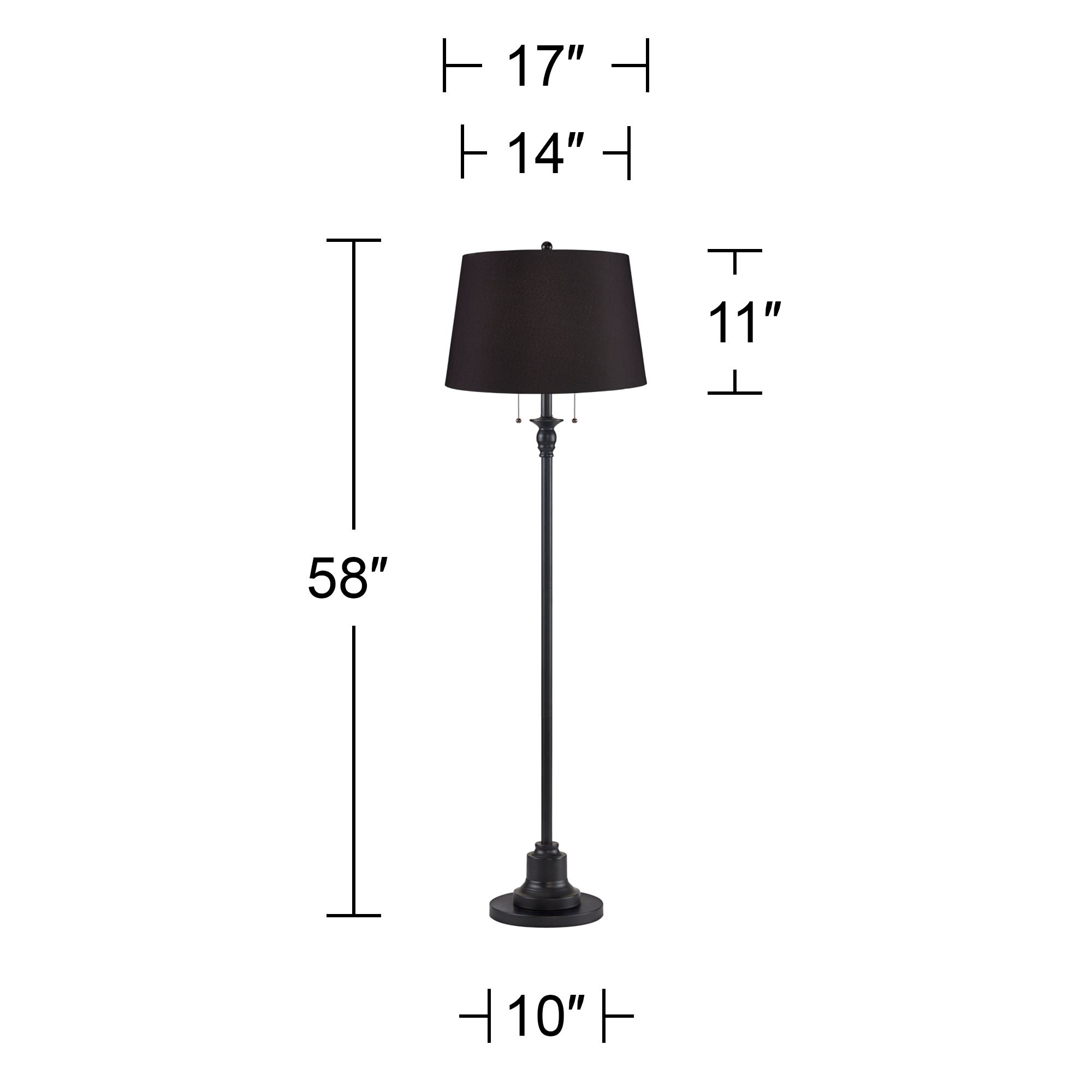 Image 5 Dyna 58" High Black and Black Faux Silk Shade 2-Light Floor Lamp more views