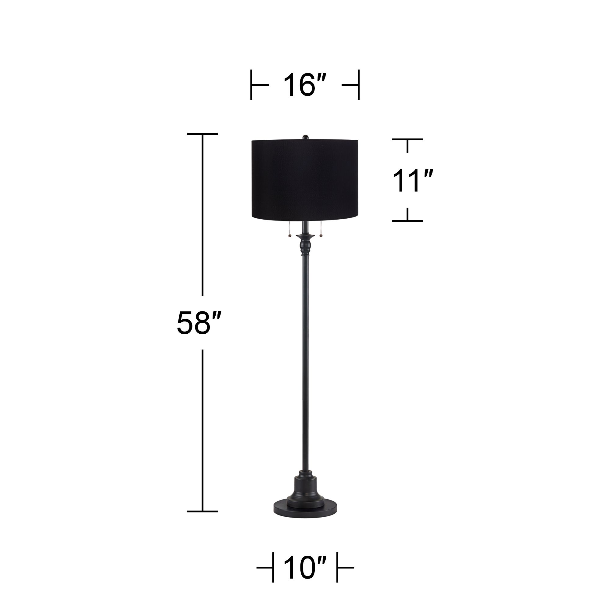 Image 5 Dyna 58" High Black and Black Hardback Shade 2-Light Floor Lamp more views