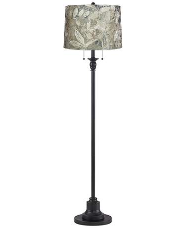 Dyna 58" High Black and Botanical Velvet Shade 2-Light Floor Lamp