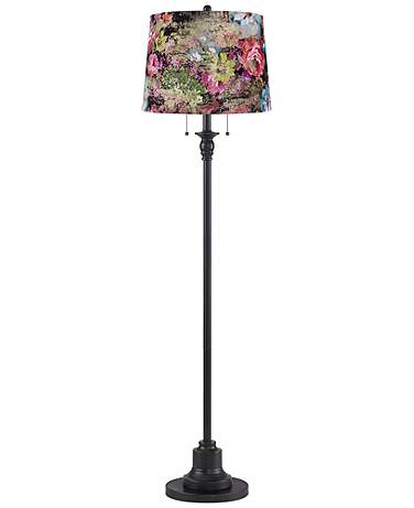 Dyna 58" High Black and Floral Velvet Shade 2-Light Floor Lamp