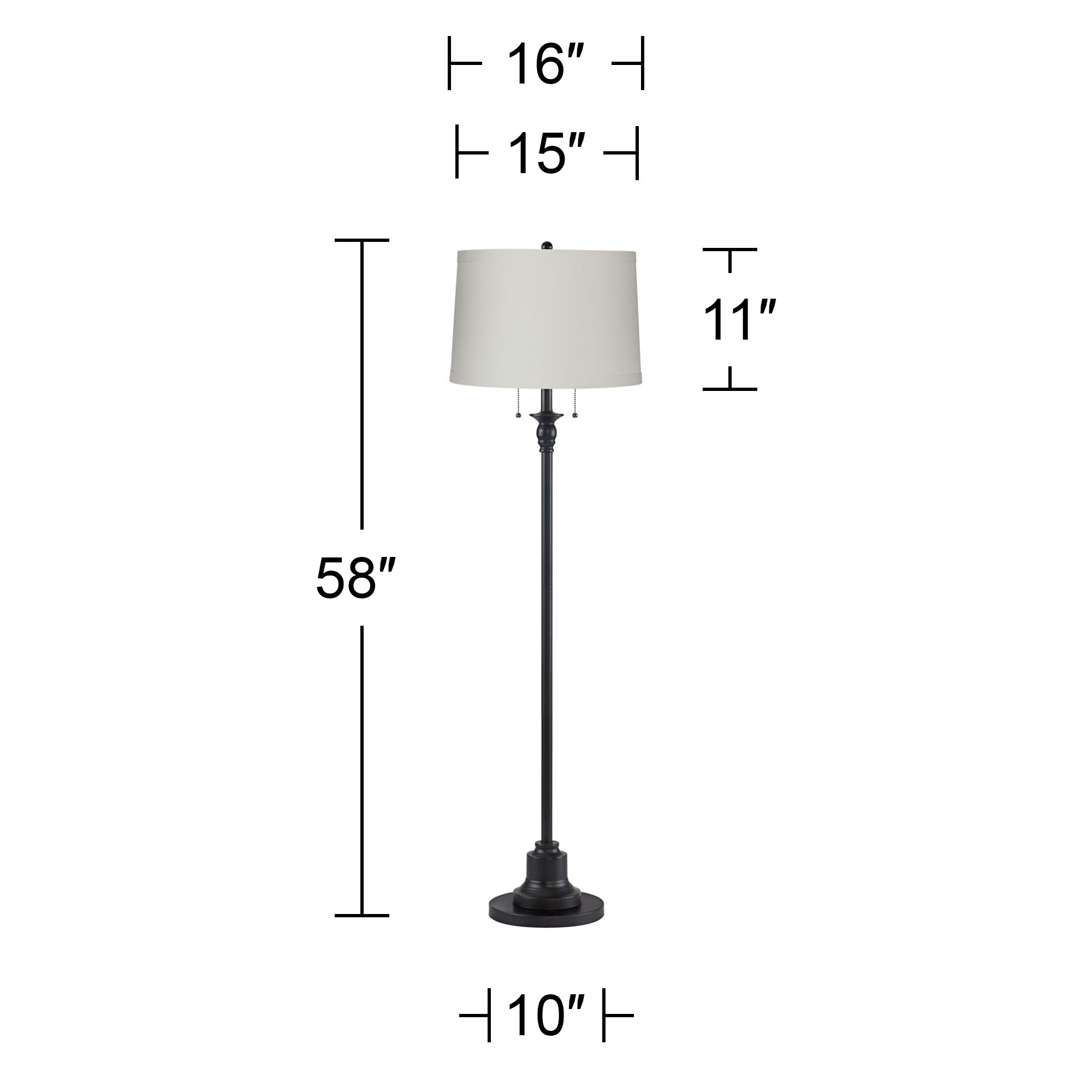Dyna 58" High Black and Off-White Linen Shade 2-Light Floor Lamp