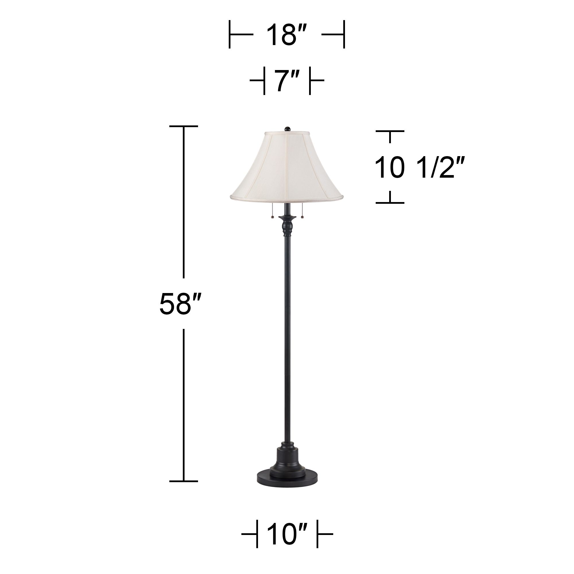 Dyna 58" High Black and Off-White Shantung Shade 2-Light Floor Lamp