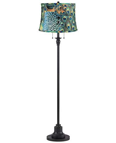 Dyna 58" High Black and Peacock Drum Shade 2-Light Floor Lamp