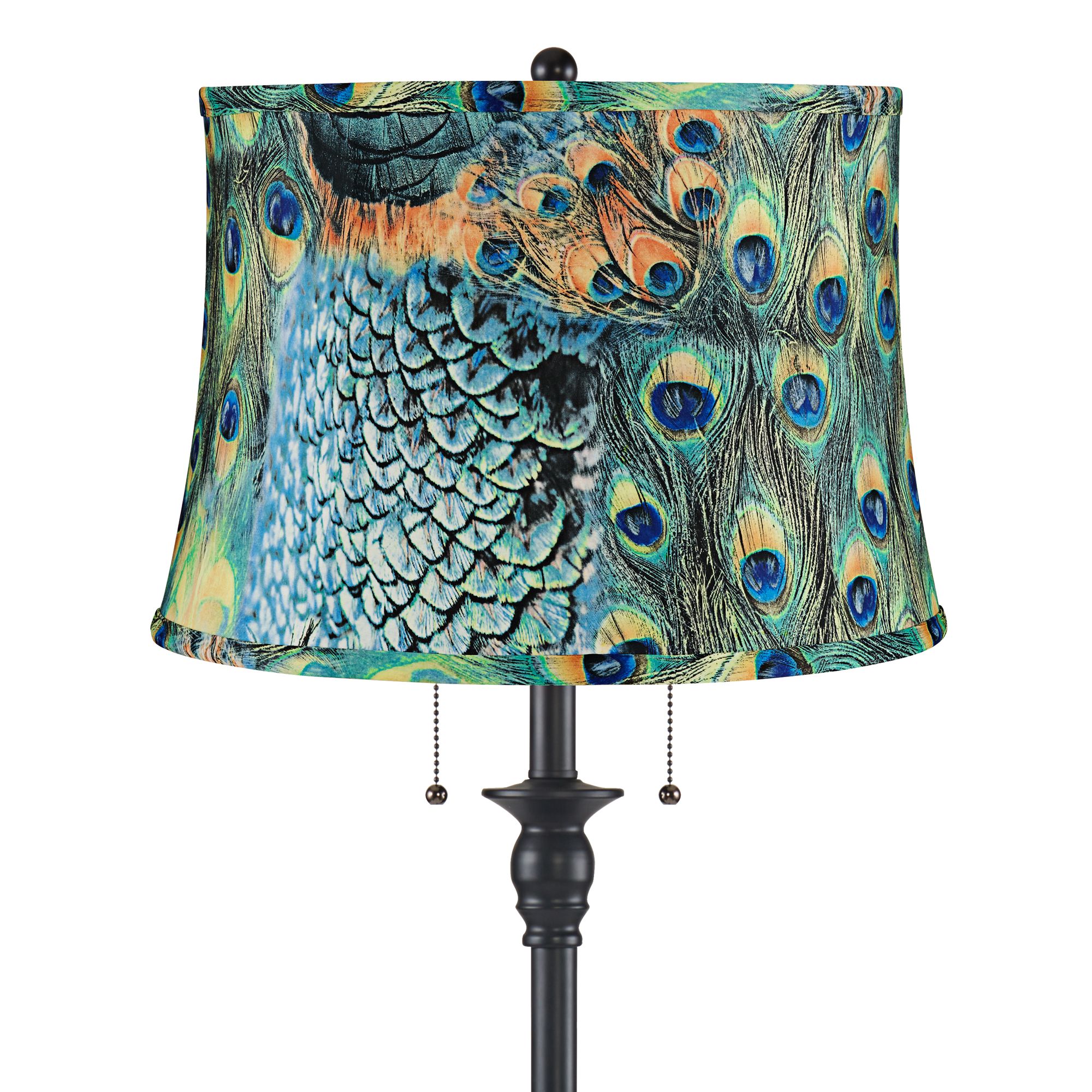 Image 2 Dyna 58" High Black and Peacock Drum Shade 2-Light Floor Lamp more views