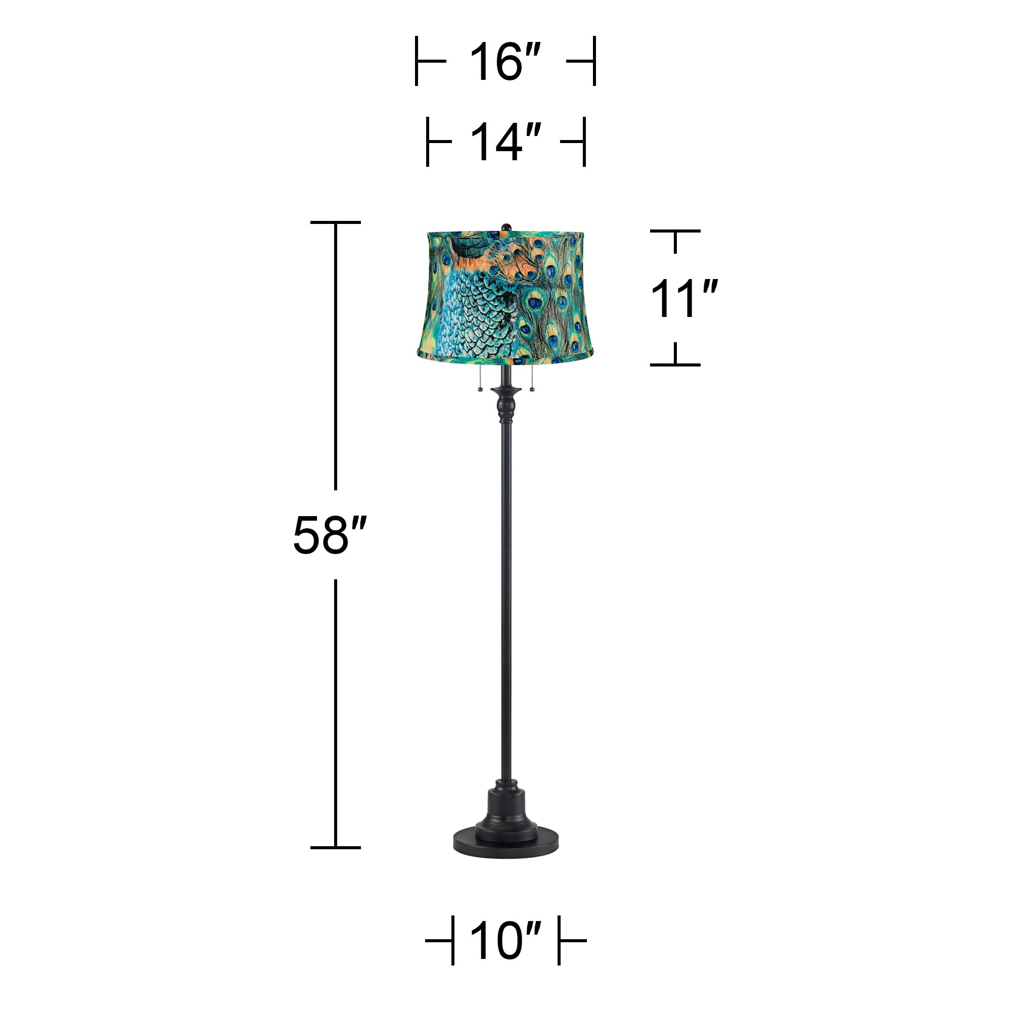 Image 5 Dyna 58" High Black and Peacock Drum Shade 2-Light Floor Lamp more views