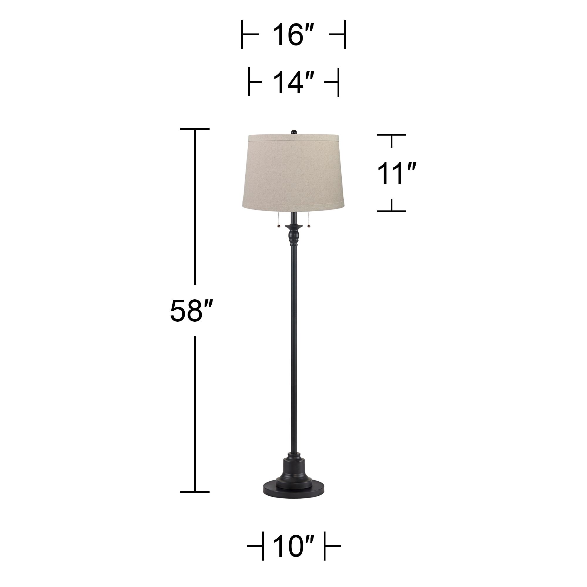 Image 5 Dyna 58" High Black and Taupe Burlap Shade 2-Light Floor Lamp more views