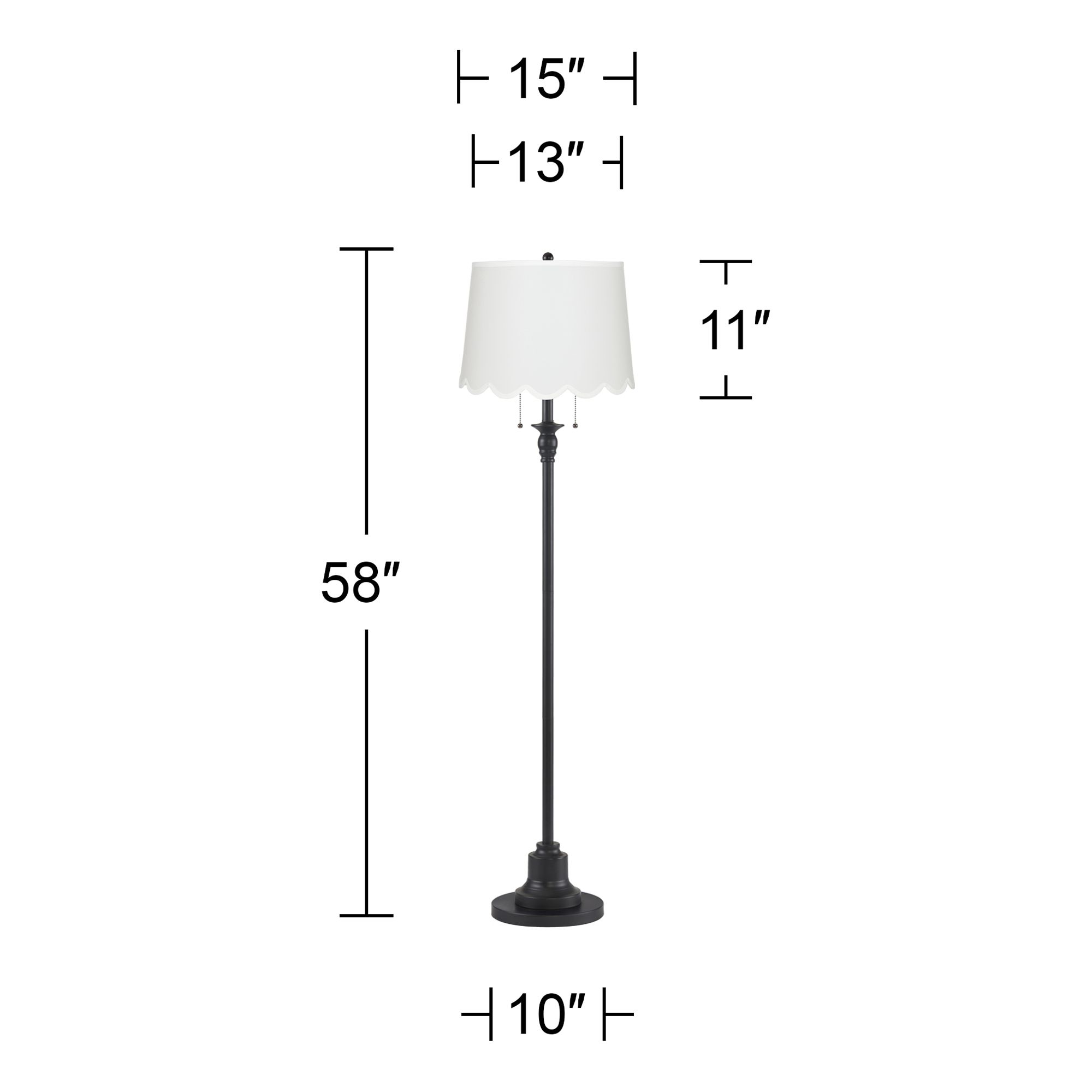 Image 5 Dyna 58" High Black and White Scalloped Shade 2-Light Floor Lamp more views