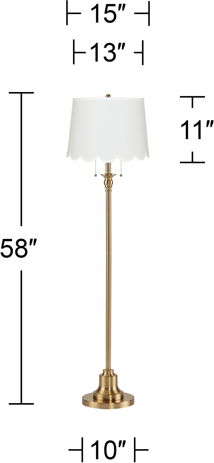 Image 5 Dyna 58" Antique Brass White Scallop Shade Floor Lamp more views