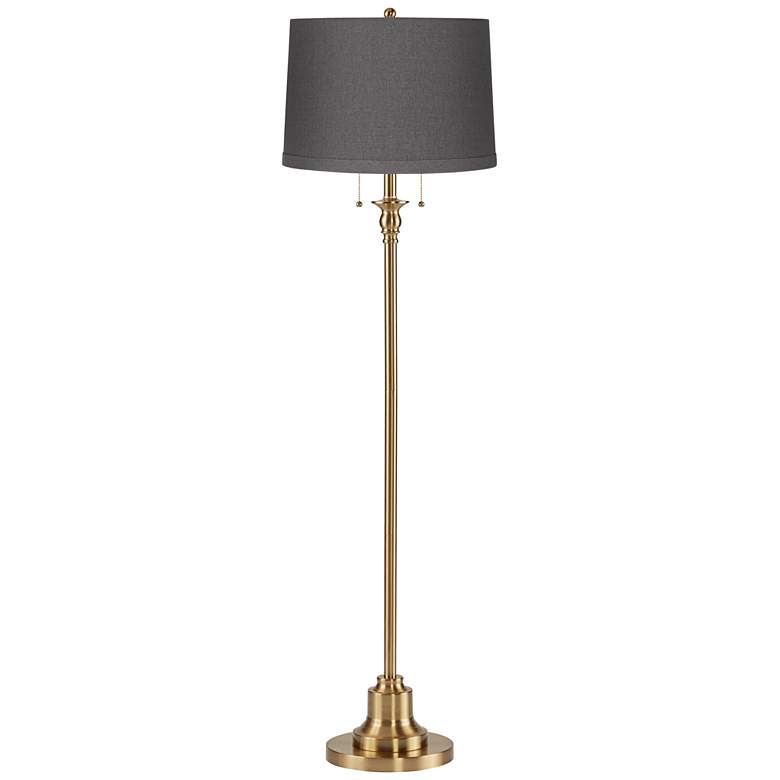 Image 1 Dyna 58" High Antique Brass and Charcoal Drum Shade 2-Light Floor Lamp