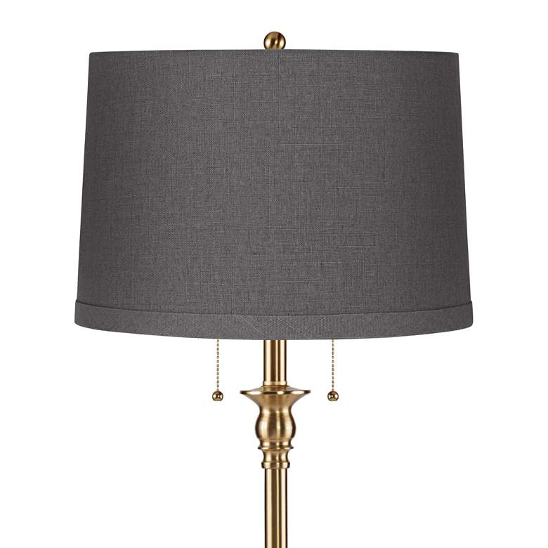 Image 2 Dyna 58" High Antique Brass and Charcoal Drum Shade 2-Light Floor Lamp more views