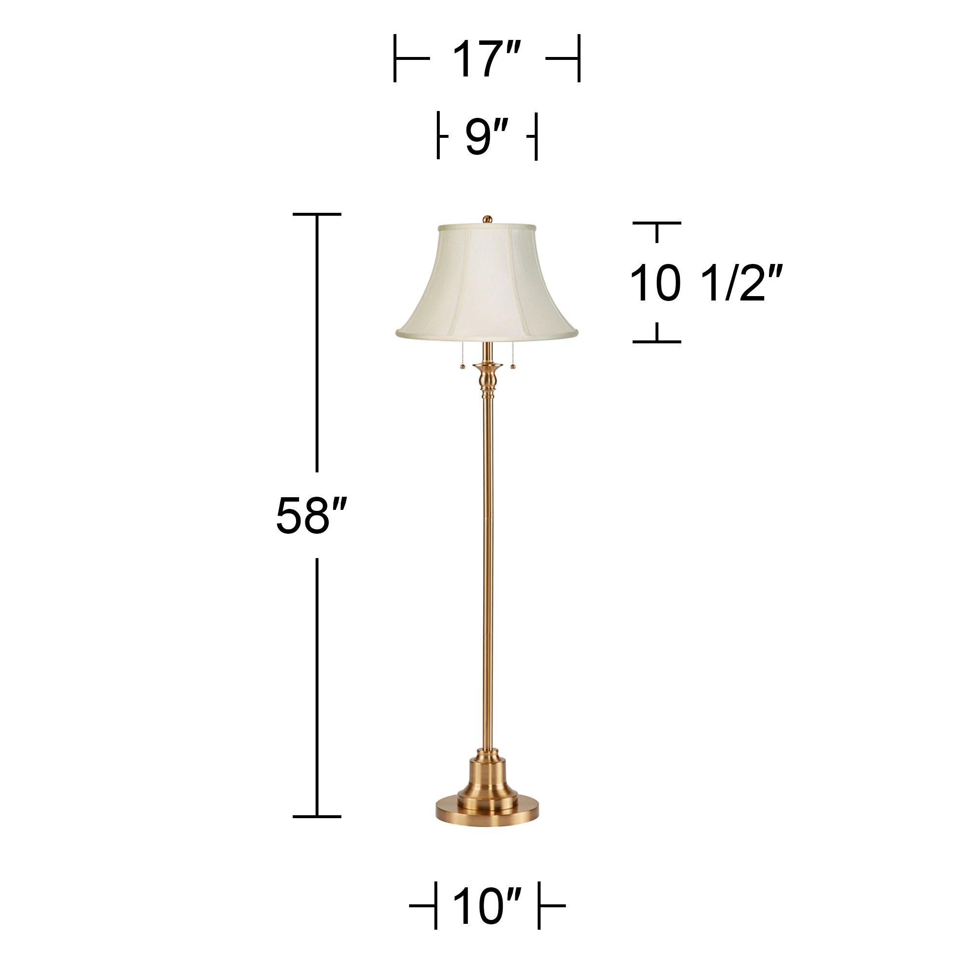 Image 5 Dyna 58" High Antique Brass and Creme Bell Shade 2-Light Floor Lamp more views