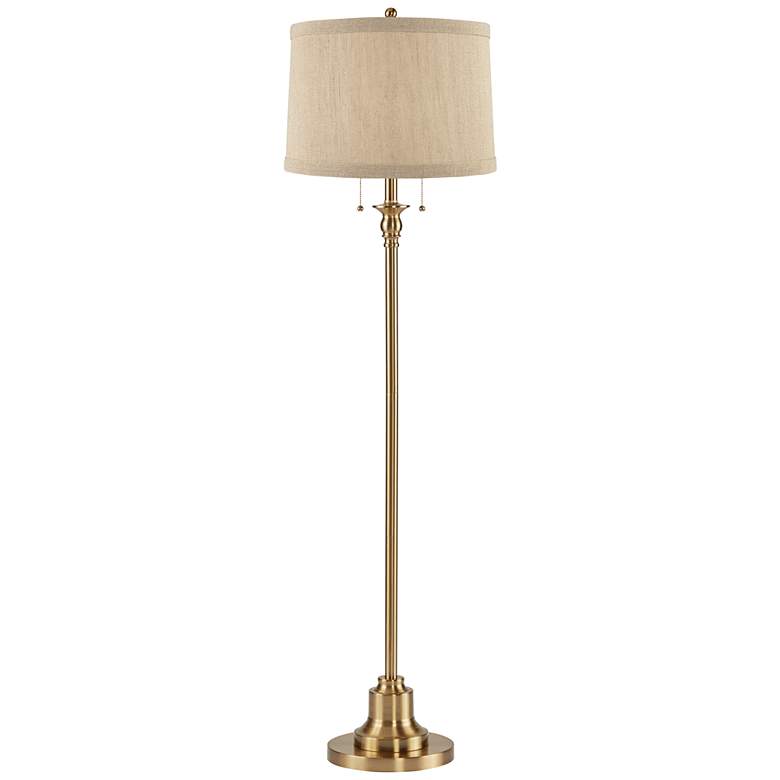 Image 1 Dyna 58" High Antique Brass and Natural Linen Shade 2-Light Floor Lamp
