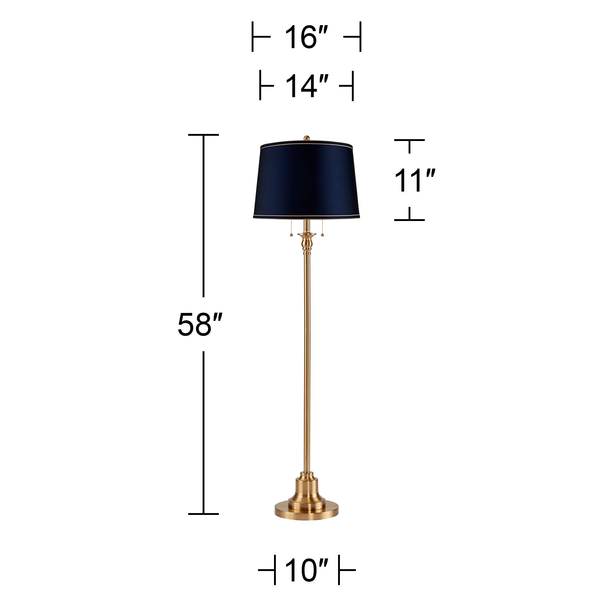 Image 5 Dyna 58" High Antique Brass and Navy Drum Shade 2-Light Floor Lamp more views