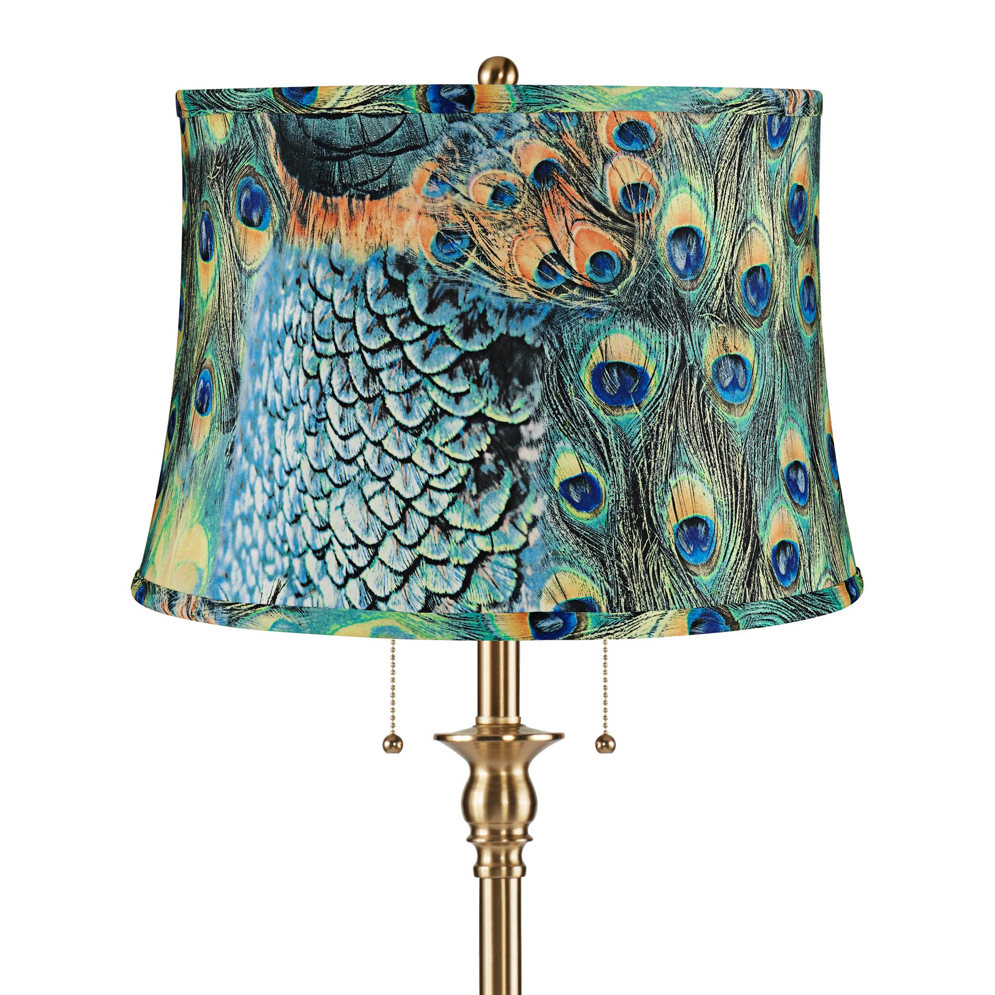 Image 2 Dyna 58" High Antique Brass and Peacock Drum Shade 2-Light Floor Lamp more views