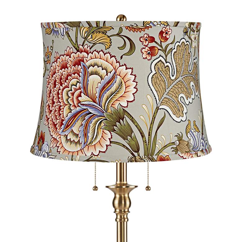 Image 2 Dyna 58" High Antique Brass and Sage Floral Shade 2-Light Floor Lamp more views
