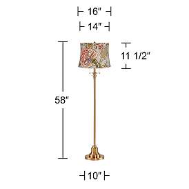 Image5 of Dyna 58" High Antique Brass and Sage Floral Shade 2-Light Floor Lamp more views