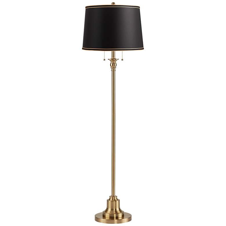 Image 1 Dyna 58" High Antique Brass and Satin Black Shade 2-Light Floor Lamp