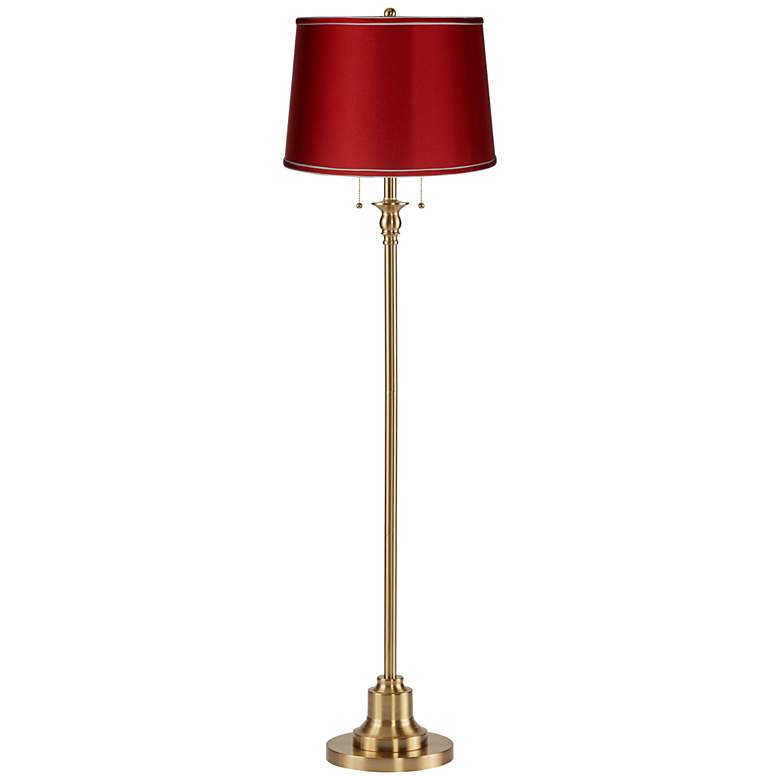 Image 1 Dyna 58" High Antique Brass and Satin Red Shade 2-Light Floor Lamp