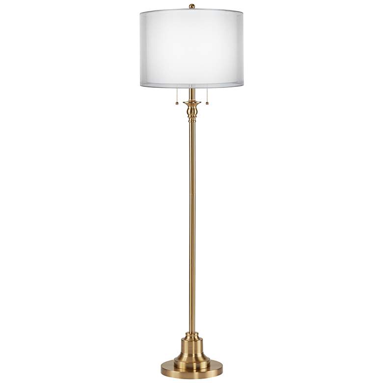 Image 1 Dyna 58" High Antique Brass and Sheer Silver Shade 2-Light Floor Lamp