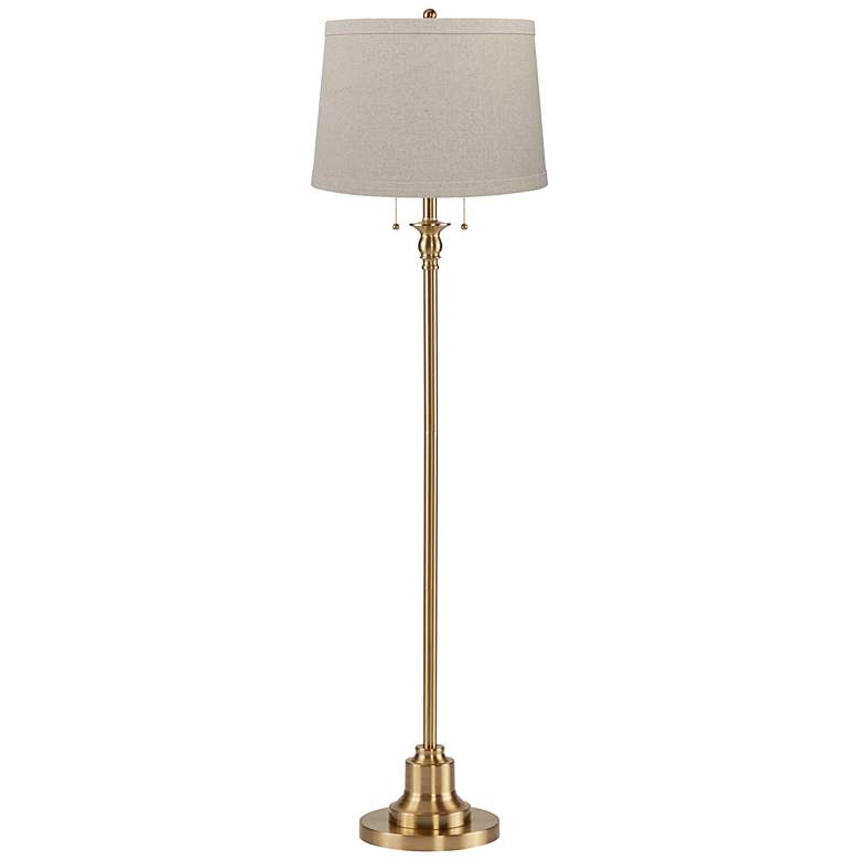 Image 1 Dyna 58" High Antique Brass and Taupe Burlap Shade 2-Light Floor Lamp