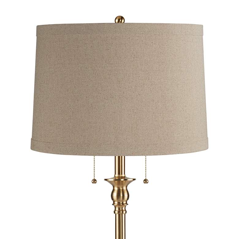 Image 2 Dyna 58" High Antique Brass and Taupe Linen Shade 2-Light Floor Lamp more views