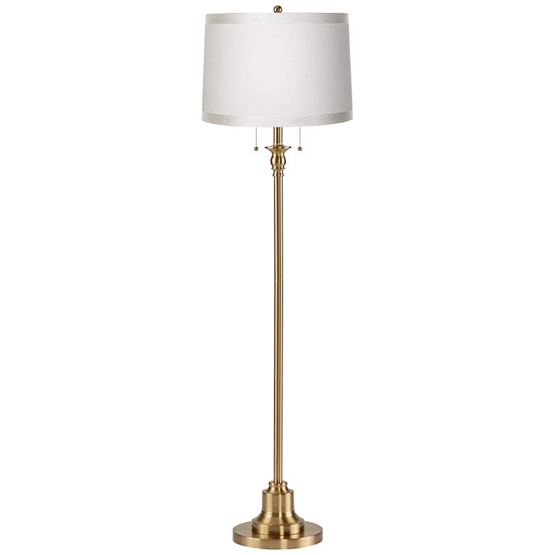 Image 1 Dyna 58" High Antique Brass and White Ribbon Shade 2-Light Floor Lamp