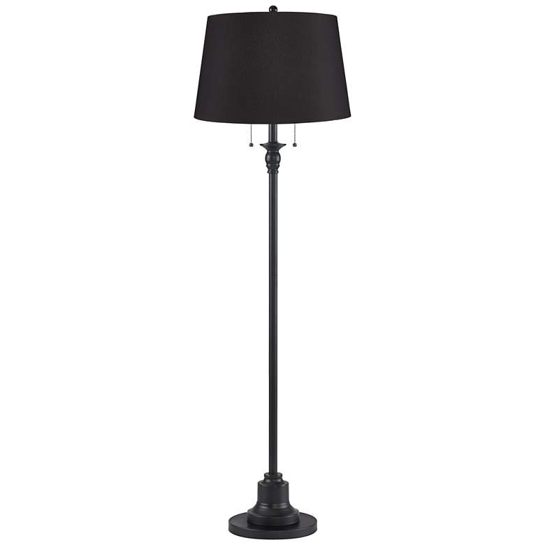 Image 1 Dyna 58" High Black and Black Faux Silk Shade 2-Light Floor Lamp