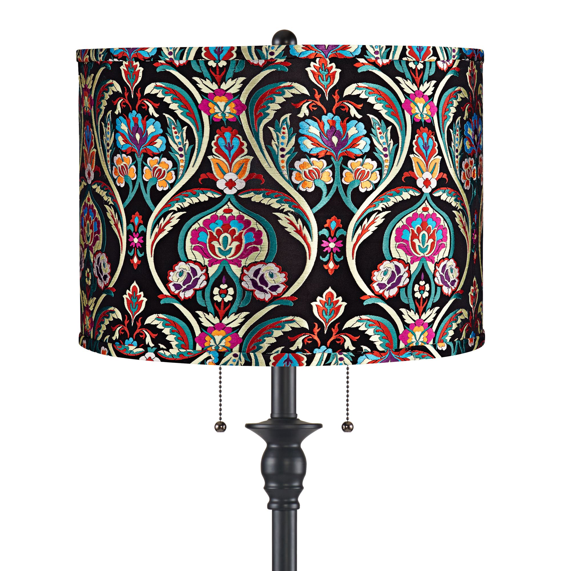 Image 2 Dyna 58" High Black and Bohemian Embroidered Shade 2-Light Floor Lamp more views