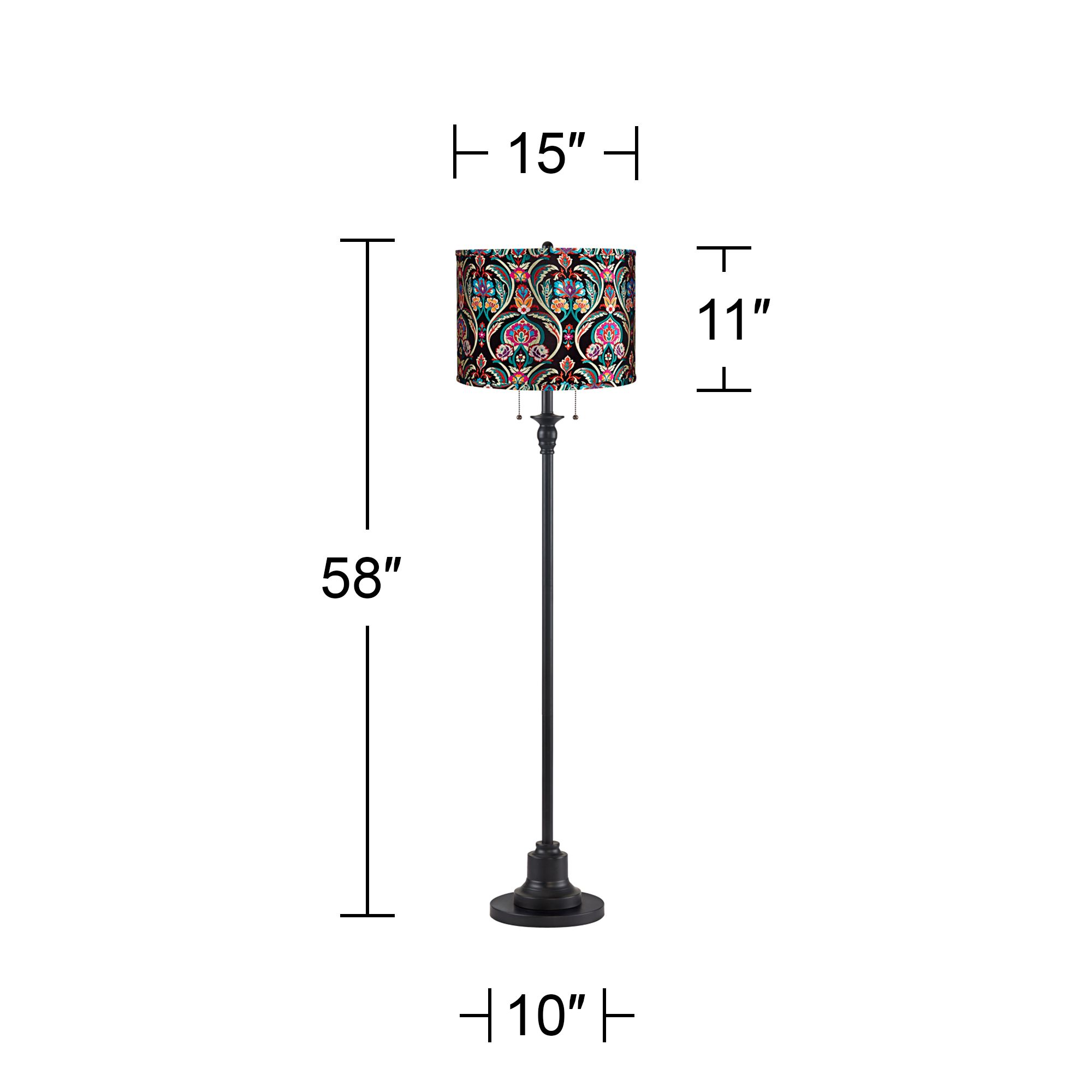 Image 5 Dyna 58" High Black and Bohemian Embroidered Shade 2-Light Floor Lamp more views