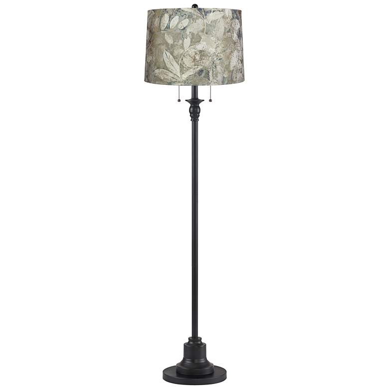 Image 1 Dyna 58" High Black and Botanical Velvet Shade 2-Light Floor Lamp