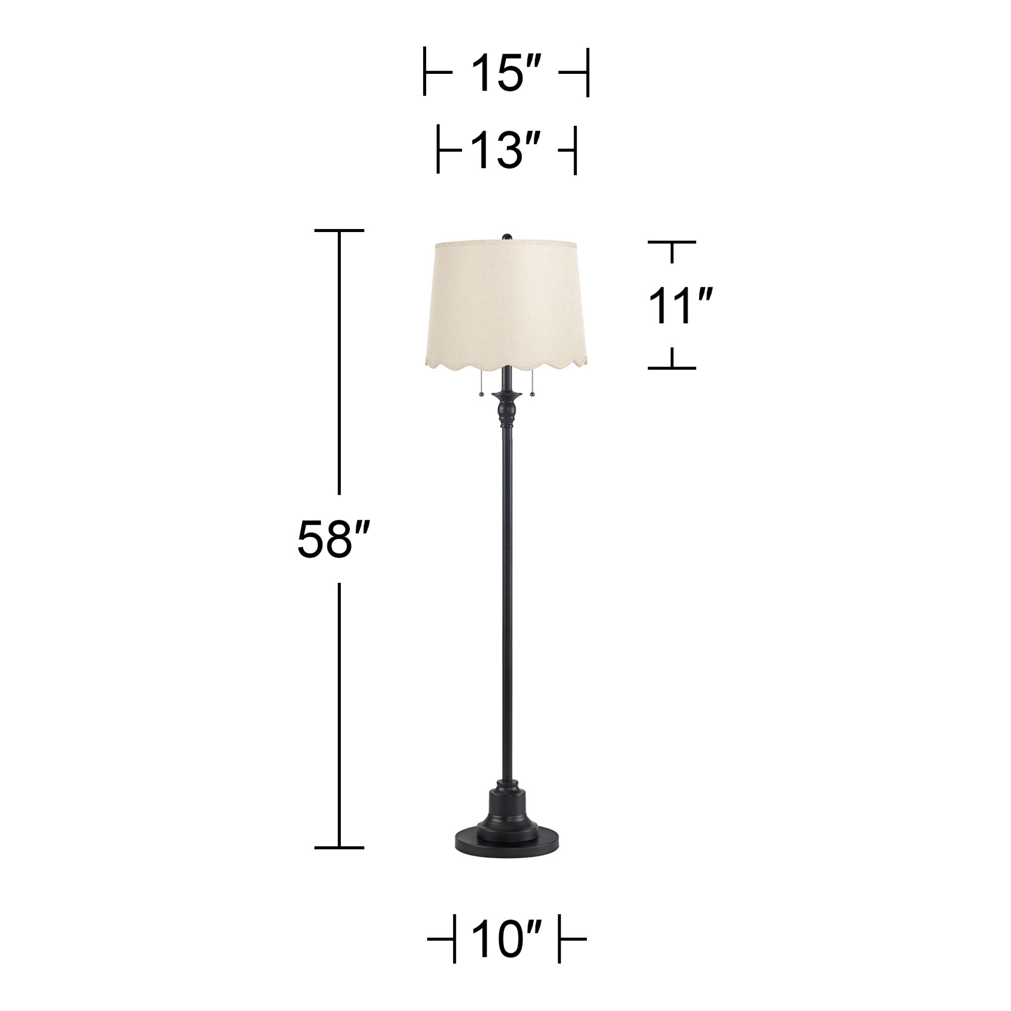 Image 5 Dyna 58" High Black and Cream Scalloped Shade 2-Light Floor Lamp more views