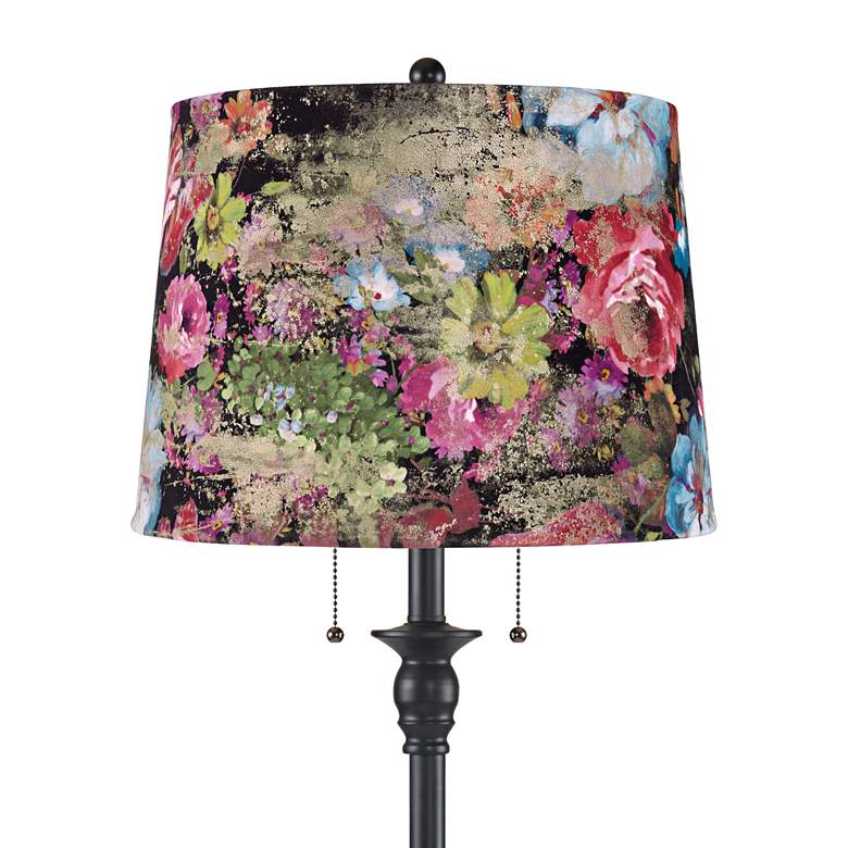 Image 2 Dyna 58" High Black and Floral Velvet Shade 2-Light Floor Lamp more views
