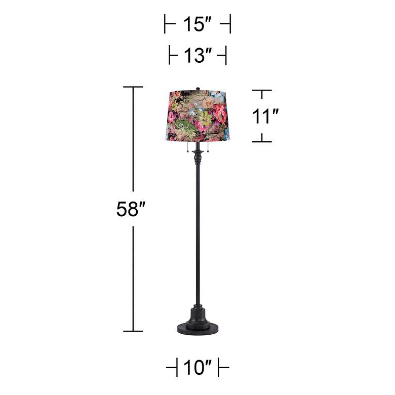 Image 5 Dyna 58" High Black and Floral Velvet Shade 2-Light Floor Lamp more views