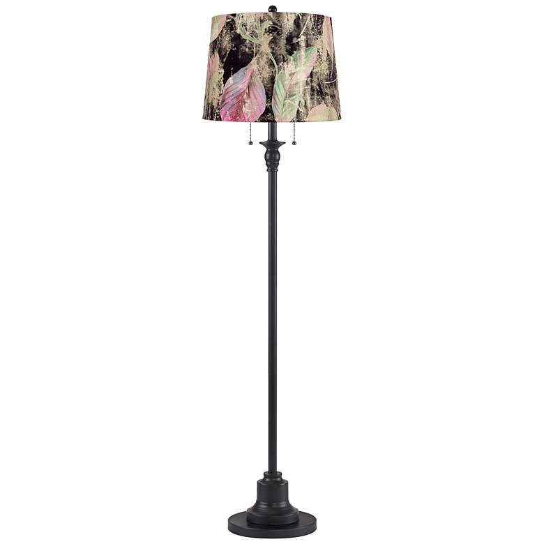 Image 1 Dyna 58" High Black and Leaf Melange Shade 2-Light Floor Lamp