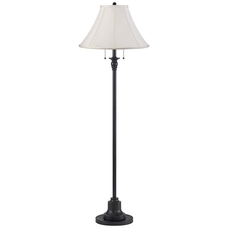 Image 1 Dyna 58" High Black and Off-White Shantung Shade 2-Light Floor Lamp