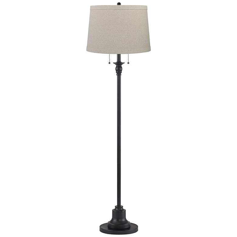 Image 1 Dyna 58" High Black and Taupe Burlap Shade 2-Light Floor Lamp