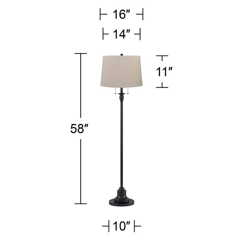 Image 5 Dyna 58" High Black and Taupe Burlap Shade 2-Light Floor Lamp more views