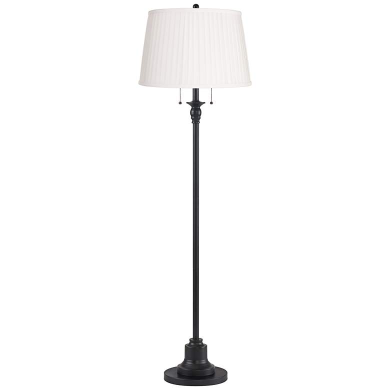 Image 1 Dyna 58" High Black and White Fabric Pleated Shade 2-Light Floor Lamp