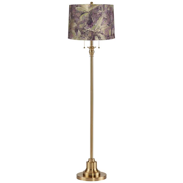 Image 1 Dyna 58"H Antique Brass and Botanical Leaf Shade 2-Light Floor Lamp