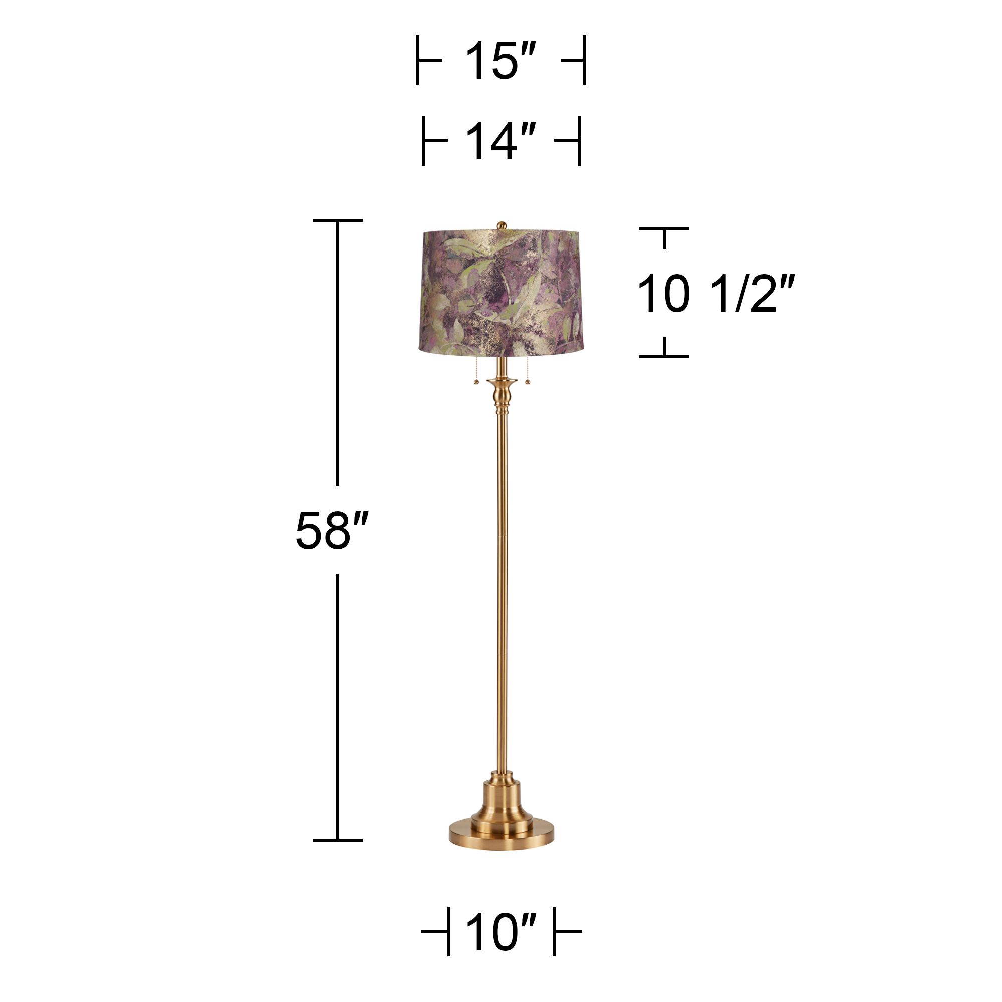 Image 5 Dyna 58"H Antique Brass and Botanical Leaf Shade 2-Light Floor Lamp more views