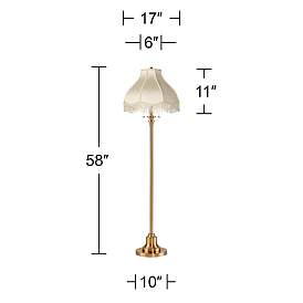 Image5 of Dyna 58"H Antique Brass and Cream Scallop Shade 2-Light Floor Lamp more views
